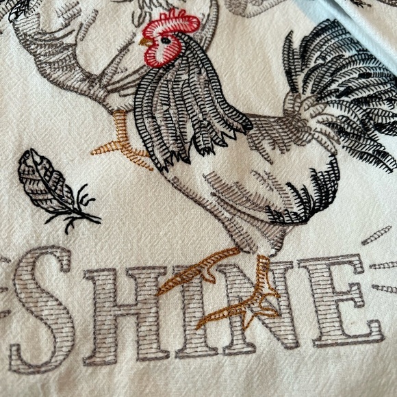 Rise & Shine embroidered white kitchen towels (2) - Picture 2 of 5